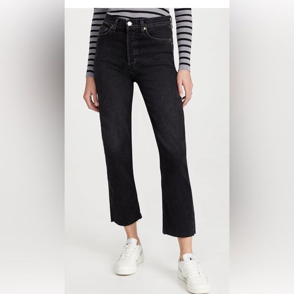 Re/done High Rise Stove Pipe Black Jeans Size 24 - Picture 1 of 14